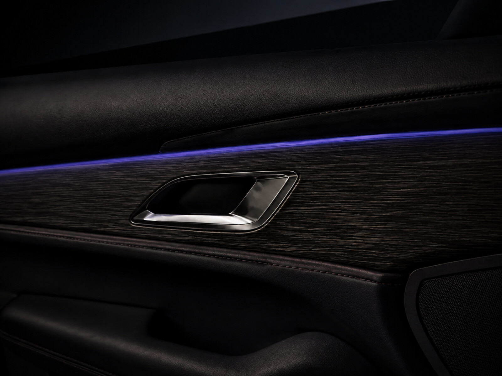 Violet-blue light integrated into the door trim seam